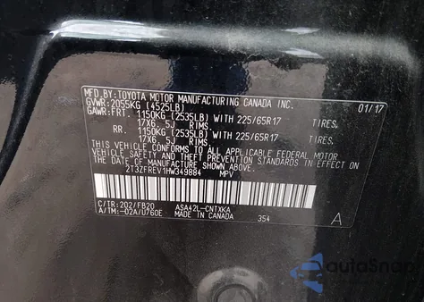 2017 Toyota Rav4 Le из США, поврежденный, VIN 2T3ZFREV1HW349884